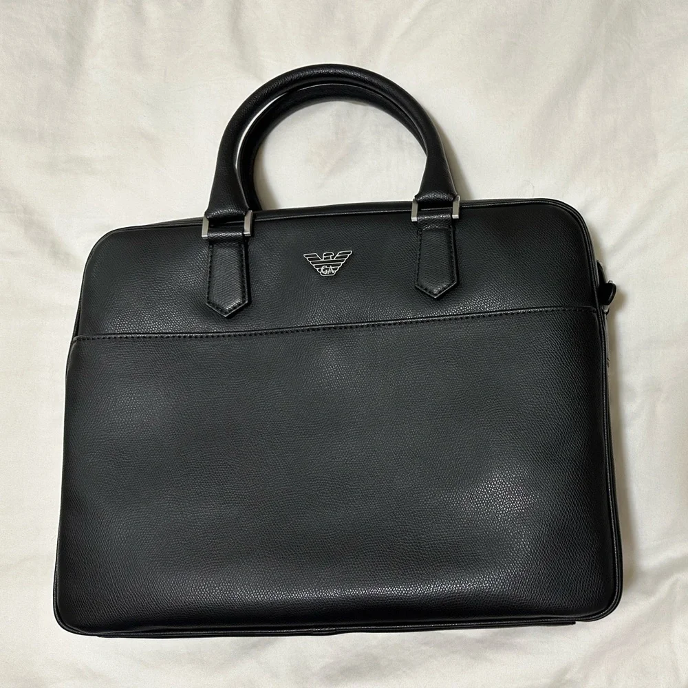 NWT authentic Emporio Armani Black Saffiano leather Briefcase W/ shoulder strap